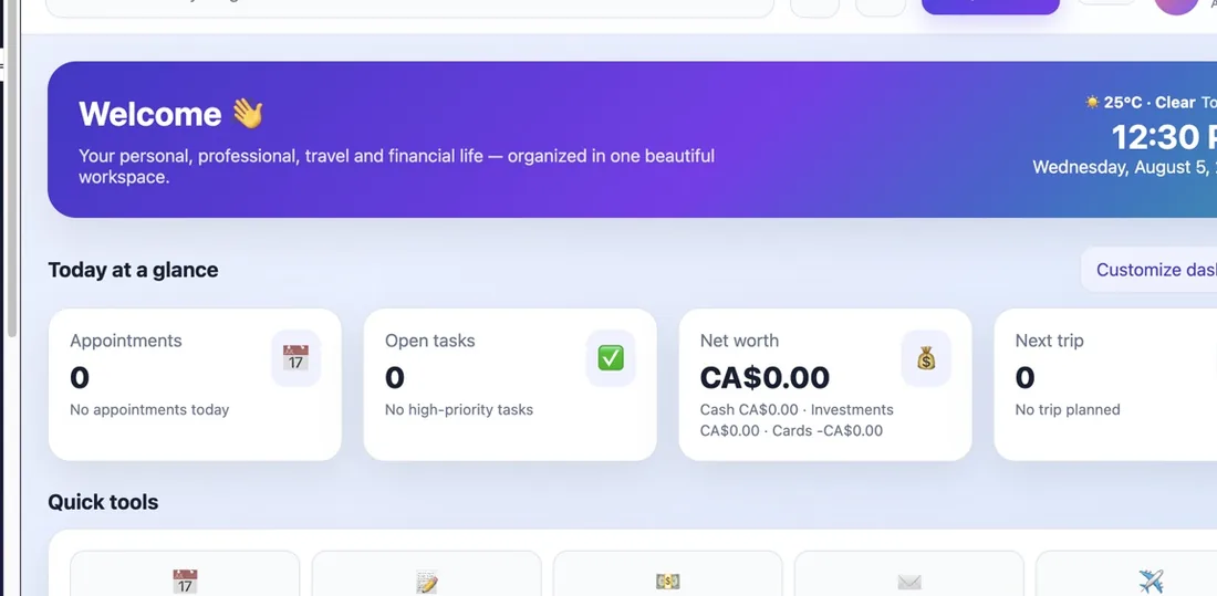 Partial preview of SPMC Organizer dashboard